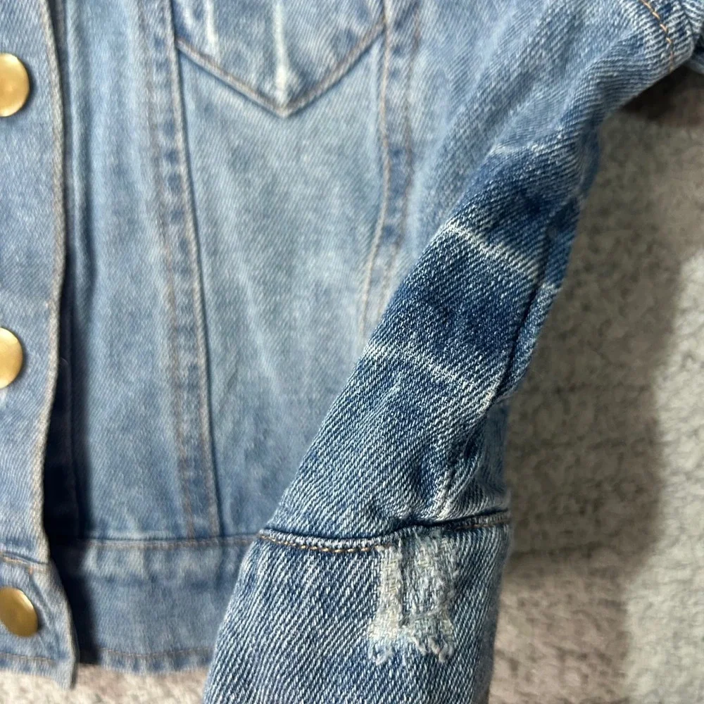 GB‎ Girls Denim Jacket Cropped Distressed Large Blue Aesthetic Trucker Outerwear